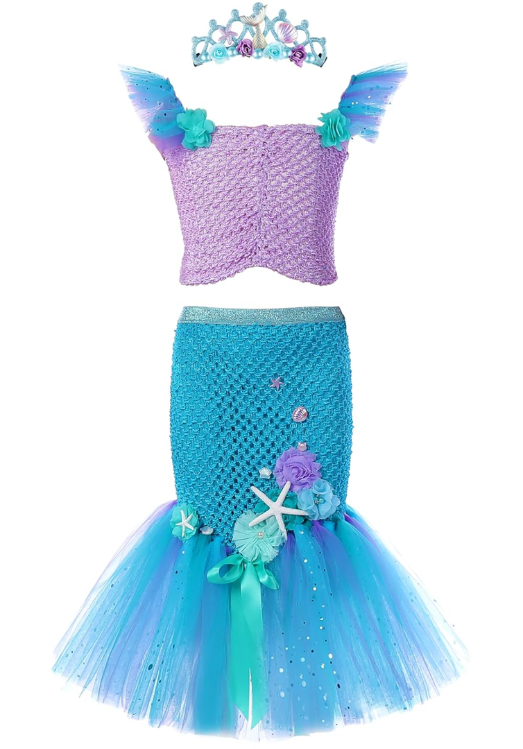 Tutu Dreams Mermaid Dress Outfit for Girls Birthday Halloween Party Dress Up Clothes Gifts, 3-4 Years