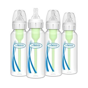 Dr. Brown's Natural Flow Anti-Colic Options+ Narrow Baby Bottle, 8 oz/250 mL, with Level 1 Slow Flow Nipples, 0m+, 4 Pack