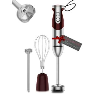 3- in-1 Immersion Hand blender, Powerful MOTOR & Stainless Steel Stick Blender, 4 Sharpe Blades with Whisk, Milk Frother Attachments
