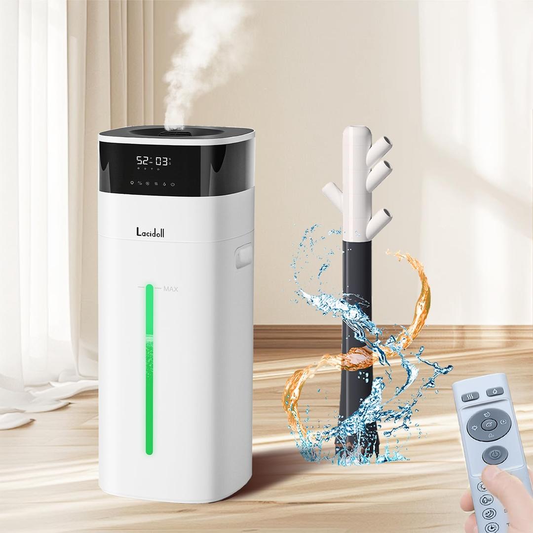 Humidifier Large Room 5.3Gal/20L - Cool and Warm Mist Humidifiers for Home 3000 sq ft, Air Humidifiers for Bedroom with Diffuser&Extended Tube, Whole House Humidifiers for Nursery Baby Plants (White)
