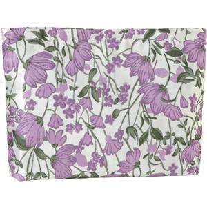 Elegant Purple Floral Flowers Makeup Pouch for Women Small Embroidered Make Up Bag for Zipper Initial Cute Canvas Makeup Cosmetic Bags Pouches for Purse Aesthetic Travel Toiletry
