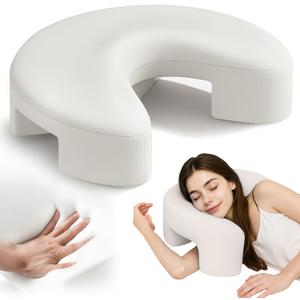 Jaxmoon Side Sleeper Pillow for Shoulder Pain Relief, Rotator Cuff Pillow with Arm Channels for Shoulder & Neck Support, Knee Pillow for Adults Between Legs, Ergonomic Memory Foam Pillow, Cream White