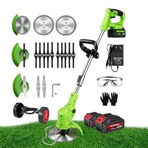 Electric Weed Eater Battery Powered,Cordless Weed Wacker with Wheels