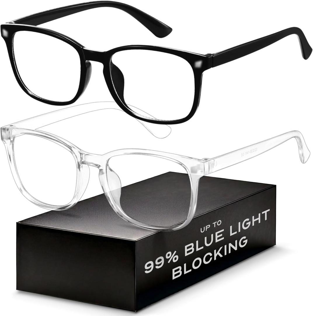 Blue Light Blocking Glasses - Fashion Square Eyeglasses, Anti UV Ray Computer Gaming Glasses Blue Blockers for Women/Men (*Black & Transparent)