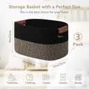 ECDYQXVU Cotton Rope Basket, Storage Baskets with Handle, 15x10x9 Inch Woven Basket for Shelves, Laundry, Towels, Clothes, Books, (Black Brown 3 Pack)