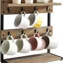 IBUYKE Rustic Coffee Mug Holder Stand, 2 Tier Countertop Mug Tree Holder Rack with Storage Base, Vintage Mug Holders for Kitchen, Holds 8 Mugs, Beige UTBJ002Y (Greige)