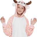 Kid Reindeer Onesie Pajamas Deer Halloween Costume Boy Girl Animal Onepiece (A - Pink, 12-14Years)