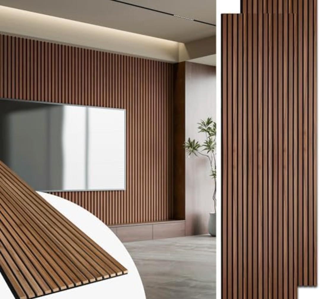 BUBOS Acoustic Wood Wall Panels,2 Pack 47.2” x 12.8” Wood Slat Wall Panels,Soundproof Wall Panels for Living Room,Bedroom,Kitchen & Offices,Natural Walnut