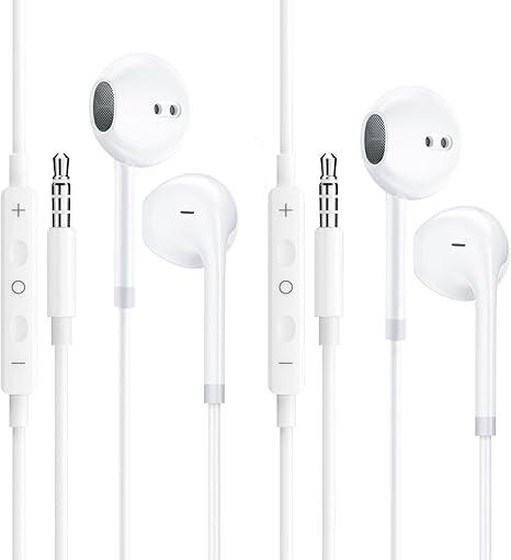 2-Pack Wired Earbuds Headphone with 3.5mm Jack Earphone (Built-in Microphone & Volume Control) Compatible with iPhone,iPad,iPod, Computer, Laptop, Mp3/4, Android Most Audio Devices, White