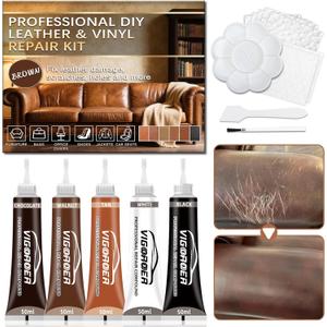 Vigorder Brown Leather Repair Kit for Furniture, Leather Couch Repair Kit for Furniture, Sofa, Jacket, Purse – Super Easy Instructions to Fix Scratches, Tears, Holes, and Peeling