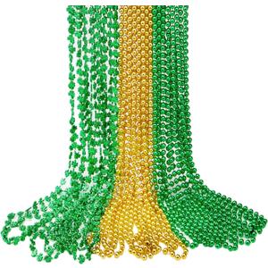 JOYIN 24 PCS St. Patricks Day Necklace Set, 8 Green and 8 Gold Bead Necklaces and 8 Green Shamrock Bead Necklaces, St Patrick Accessory Set, Irish Carnival Dress Up Party Favor Supplies