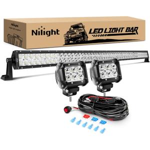 Nilight - ZH023 52Inch Spot Flood Combo Led Light Bar 2PCS 4Inch 18W Spot LED Fog Lights With Off Road Wiring Harness- 3 Leads