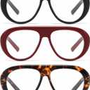 AMOMOMA 3 Pack Retro Oversized Aviator Reading Glasses for Women Men,Trendy Blue Light Blocking Readers Large Frame (Shiny Black+red+brown Tortoise), Magnification Strength: 1.0 x