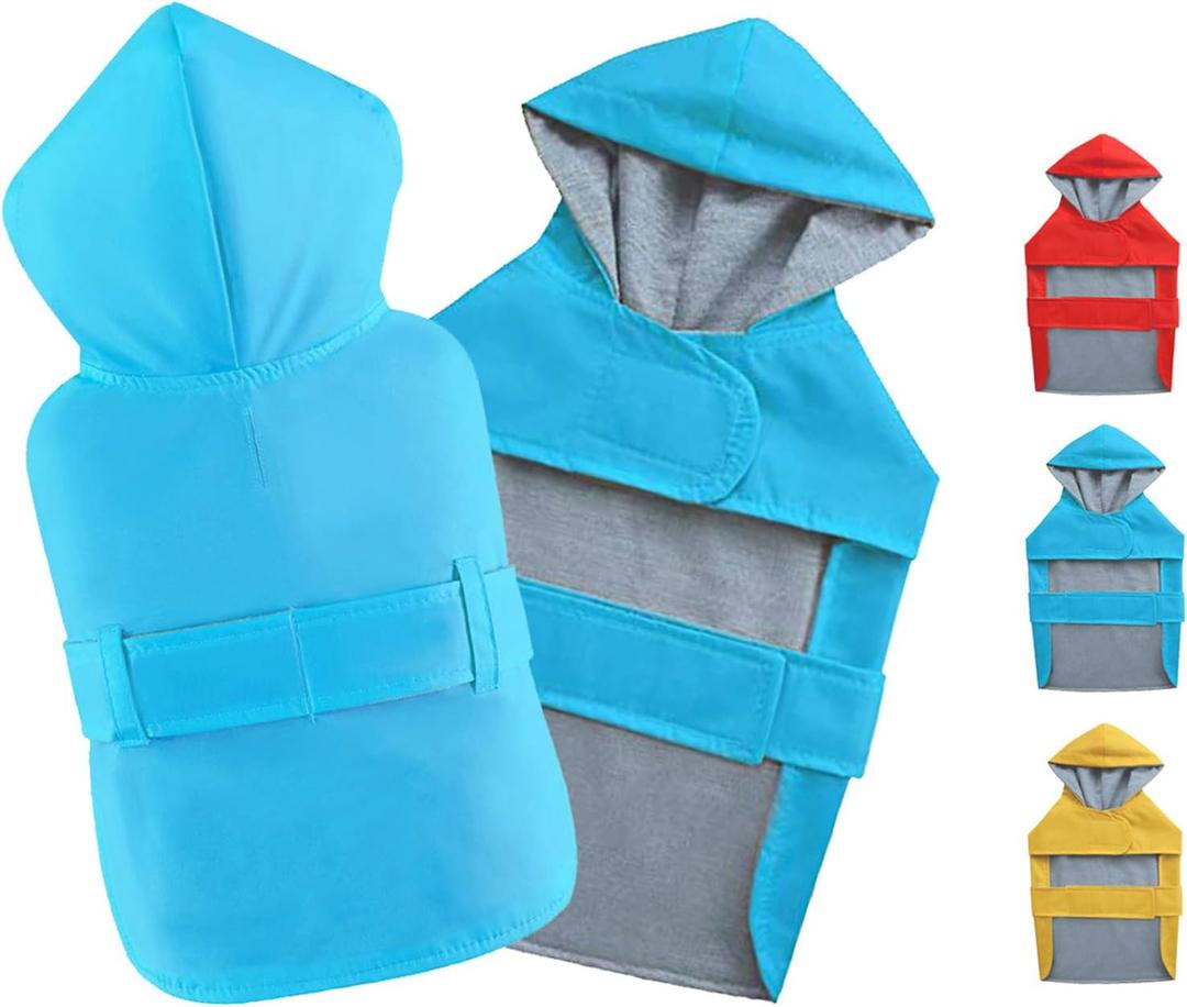 Dog Raincoat Dog Rain Jacket Poncho Waterproof Pet Rain Suit Double-Layered Breathable Lining Hooded Leash Hole Adjustable Puppy Small Medium Dogs,Blue,M,Back Length 8.5-10.5 inches
