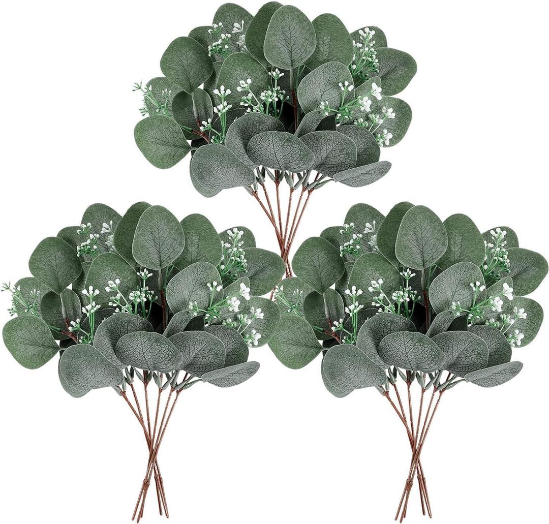 30 Pcs Artificial Eucalyptus Stems, Fake Silver Dollar Eucalyptus Leaves Stems, Faux Greenery Stems for DIY Bouquets, Wedding Centerpieces, Home Decor, and Vase Arrangements (30)