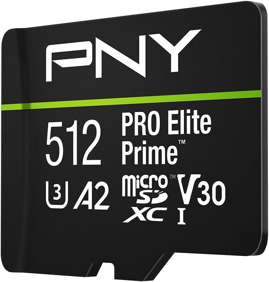PNY 512GB PRO Elite Prime C10 U3 V30 A2 microSDXC Flash Memory Card  Ultra-Fast Speeds, Read 200MB/s, Write 150MB/s, 4K UHD, Full HD, UHS-I, for Smartphones, Drones, Action Cameras