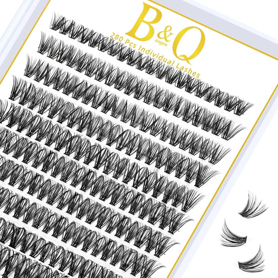 B&Q Lash Clusters 280PCS Natural Eyelash Clusters 40D C 14mm Individual Lash Wispy Eyelash Extension with Soft Thin Band Classic Look Pestaas Postizas Comfortable DIY at Home (40D-C-14mm)