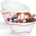 6 Pcs 10 Inch Large Baseball Serving Bowls 100 oz Reusable Plastic Snack Salad Dessert Bowls Baseball Party Supplies for Team Game Sport Birthday Party Decor