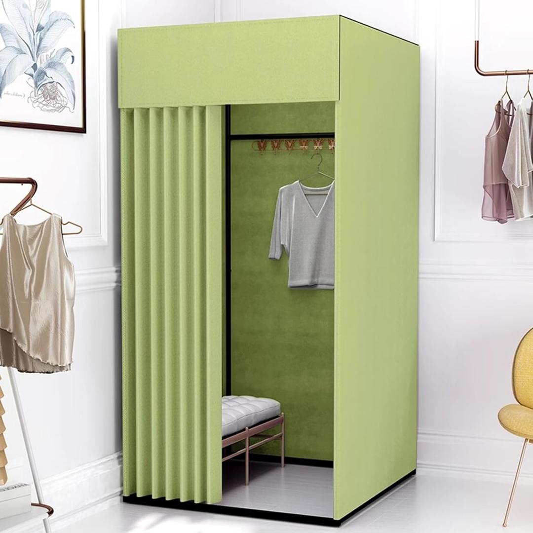 Clothing Store Fitting Room with Shading Curtain, Portable Temporary Mobile Privacy Protection Dressing Room, Foldable Mall Simple Changing Room for Office Outdoor Activity, 200x100x95cm(Green)