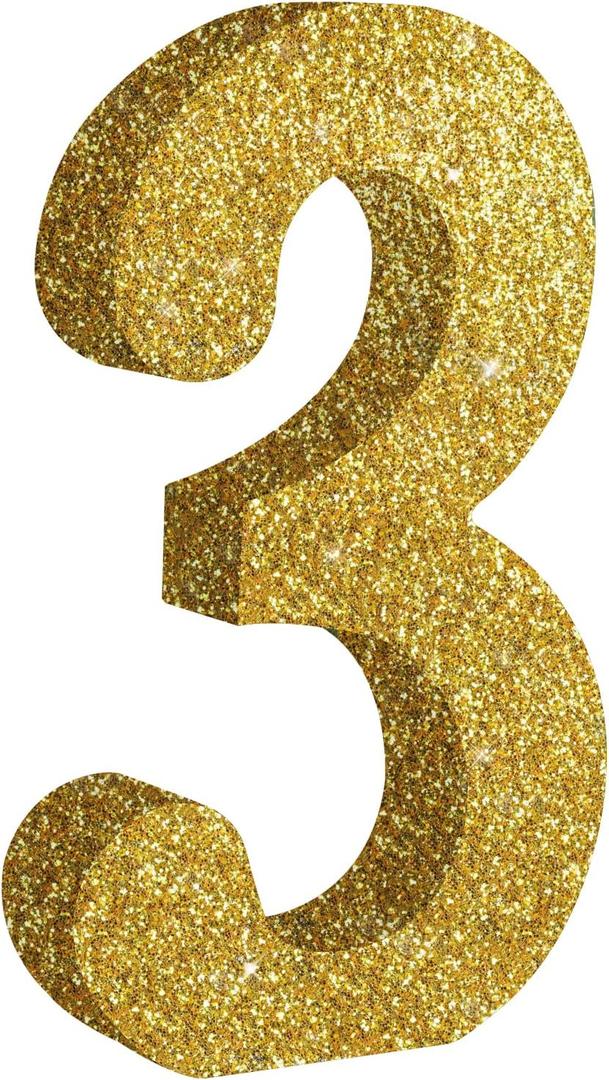 7.8 Inch Gold Glitter Number 3 Wooden Table Centerpieces Birthday Party Decorations, Shining Golden Digit 3 for Birthday Decorations, New Year, Graduation Decoration, Anniversary, Prop (1 Pack)
