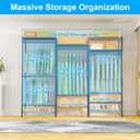 Ulif E13C Heavy Duty Closet Organizer SystemFreestanding Clothing Racks for Hanging ClothesAdjustable Garment Rack 63" W x 16" D x 77" H Hold 960 lbsBlack Clothing Rack with Black Dustproof Cover