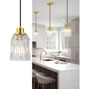 3-Pack Modern Pendant Light Fixtures, Kitchen Island Hanging Light Pendant Lighting Fixture with Glass Lampshade for Bedroom Living Room Kitchen