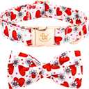 Elegant Little Tail Valentine's Dog Collar, Cute Pink Heart Pet Collars Soft Dog Puppy Collar Female or Male Adjustable Cotton Pet Collars with Bow for Large Dogs (Large (Pack of 1),  Flower with Heart