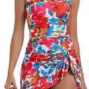 AidongerOne Piece Swim Dress Swimsuits for Women Tummy Control Swimdress Skirt V Neck Bathing Suit, Size XL
