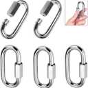 Quick Link, Lsqurel 304 Stainless Steel D Shape Locking Carabiner Heavy Duty Chain Link Keychain for Outdoor Fence Gate Swings Pet Dog M4 M6 M8 M10 Capacity 200lb 600lb 1200lb 2400lb