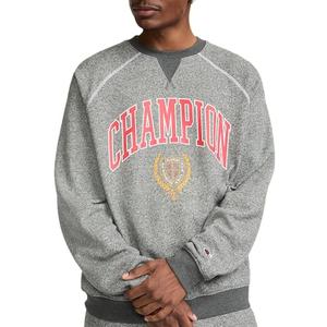 Champion Men's Yearbook Raglan Crewneck Sweatshirt, Champion Crest, Nine Iron Heather, Medium