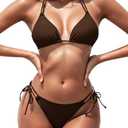 Zuvebamyo Women's Triangle Bikini Sets Two Piece Double Straps Halter Swimsuit Tie Side String Cheeky Bathing Suits, S