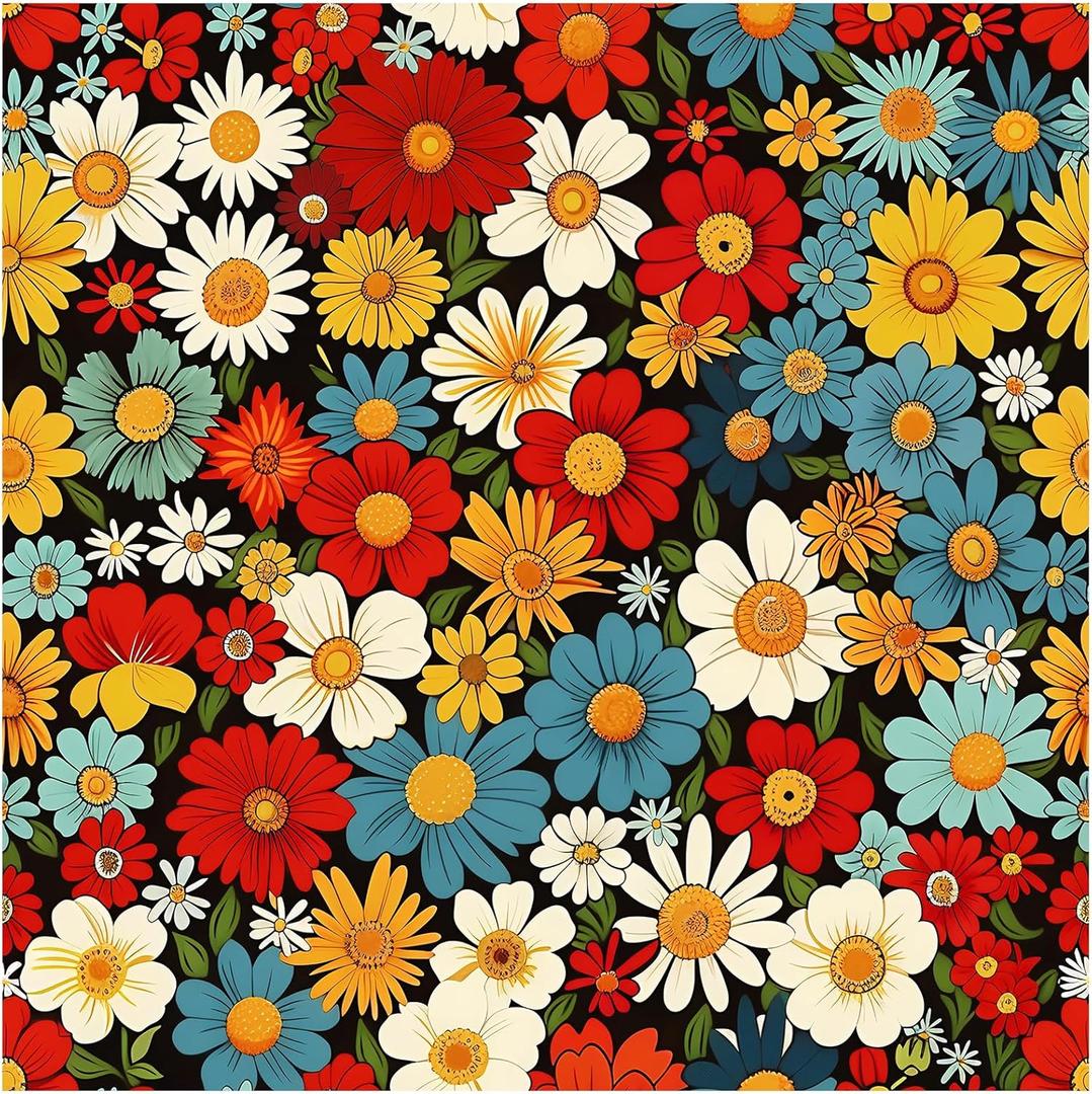 HAOKHOME Peel and Stick Wallpaper Floral Daisy Modern Removable Paper for Bathroom Red/Yellow/Blue 17.3in x 9.8ft