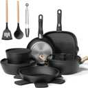 19 Pcs Pots and Pans Set Non Stick Ceramic Cookware Set with Removable Handles, Non Toxic Induction Kitchen Cookware Sets RV Cookware,Dishwasher/Oven Safe PFAS/PTFE/PFOA Free Cream White (Black)