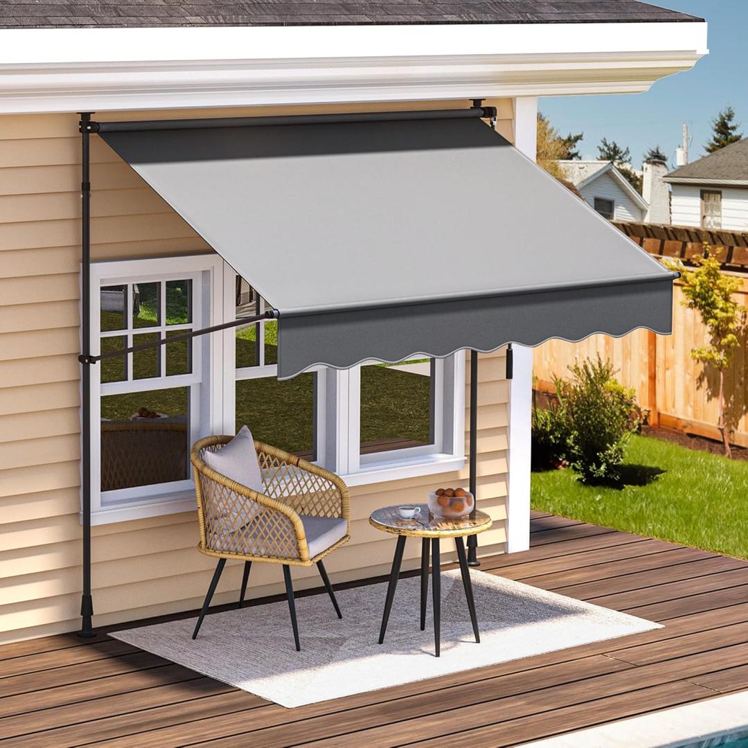 YITAHOME 59" Manual Retractable Awning, Outdoor Sun Shade Window Awning with UV Protection, Waterproof Patio Canopy Awnings for Doors, Windows, Decks, Dark Gray