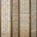 HOMCOM 4 Panel Room Divider, 5.5 Ft Portable Folding Privacy Screens, Reed Hand-Woven Freestanding Partition Wall Dividers for Home Office, Carbonized