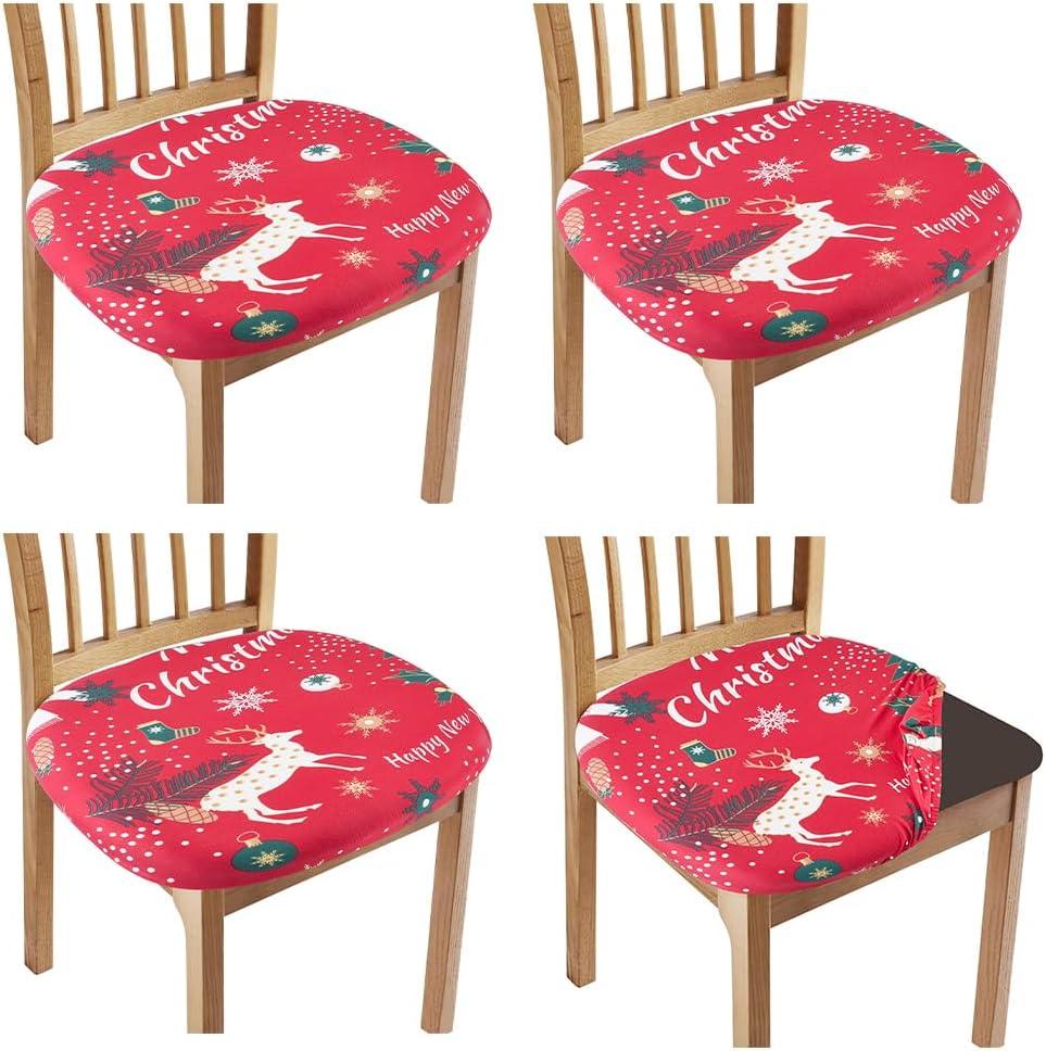 GORGECRAFT 4PCS Dining Room Chair Seat Covers Sweaters Socks Snowflakes Stretch Christmas Seat Cushion Slipcovers Red Removable Washable Elastic Ties Upholstered Chair Protector for Kitchen Office