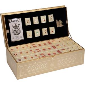 144-Tile Chinese Mahjong Set for Adults, Gold PMMA Tiles 2.05 x 1.48 in, one size