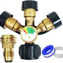 NQN Upgraded 3 Way Propane Splitter QCC/POL with Gauge and Shut-Off Valve, Propane Tank 3 Y Splitter Adapter, Propane LP Tank Fuel Tee Gauge Adapter Fitting 3 Way Propane Gas Splitter for Propane Tank