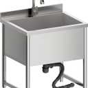 Stainless Steel Commercial Restaurant Sink, Freestanding Large Commercial Sink with Pull-out Faucet for Kitchen Dishwashing, Thawing, Pet Cleaning, Laundry Room, 23.6"D x 27.5"W x 36.8"H