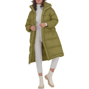 Fazortev Women's Long Puffer Jacket Stand Collar Zip Baggy Down Coats with Side Pockets Outwear (Army Green, S )