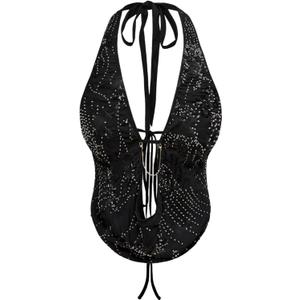 Verdusa Women's Cheetah Print Sequin Top Y2K Tie Back Corset Halter Going Out Crop Tops, S