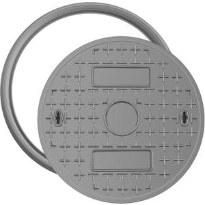 24 Inch Round Manhole Cover and Frame Grey FRP Solid Septic Tank Lid and Base Clear Opening Round Sewage Basin Cover Reinforced Steel Sewer Cover for Yard Lawn Garden Pavement Nonslip