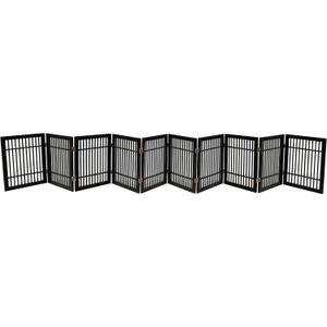 Urnporium Pet Dog Gate Freestanding, Strong Durable Folding Wooden Fence, Portable Acacia Hardwood Safety Barrier for Indoor & Outdoor Use (Black Pet Gate, 10 Panel 24" Tall)