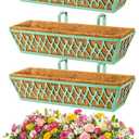 4 Pack 24 Inch Window Boxes Planters Railing Planter Box with Adjustable Brackets for Porch Fence Patio Balcony Hanging Flower Baskets with Coco Liners for Outdoor Garden Decor - Green