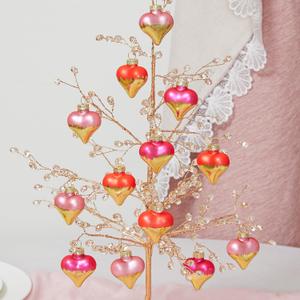 DN DECONATION 12Pcs Heart Shaped Ornaments, Glass Valentines Day Ornaments, Pink Gold Heart Baubles, Valentine's Day Christmas Mini Decoration for Tree, Outdoor Wedding Anniversary Party