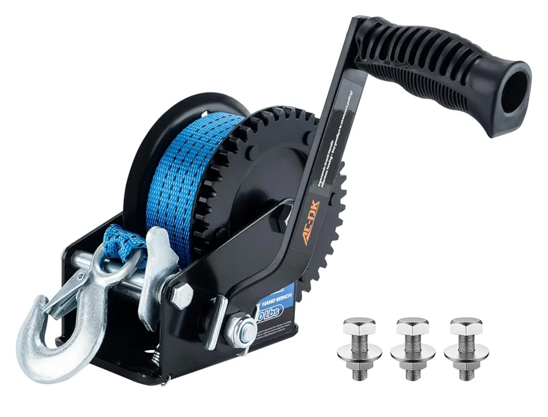 AC-DK 1600lbs Heavy Duty Boat Trailer Winch with 26FT Strap, 2-Way Ratchet & 4:1 Gear Trailer Winch, Portable Hand Crank Winch for Boat, Truck, Trailer, RV, ATV, Jet Ski