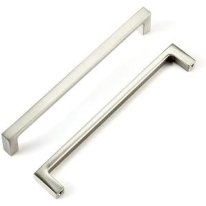 LECHYN Satin Nickel Kitchen Cabinet Pull, 10 Pack 6-1/4 Inch(160MM) Hole Center, Modern Square Flat Hardware Handle and Knob for Cabinet Door Drawer Cupboard Furniture Dresser Wardrobe Silver