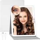 FUNTOUCH 2500mAh Large Rechargeable Travel Makeup Mirror with Light, Portable Makeup Mirror with 10X Magnifying Mirror, 3 Lighting Modes, Tabletop Folding Travel Mirror with PU Leather Cover (White)