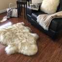 LAMBZY Faux Sheepskin Hypoallergenic Free Shape Silky Shag Rug, Luxury Shaggy Silky Plush Carpet for Bedrooms Rugs Living Room Sofa Floor Rugs (Single 2'x3',60x90cm White with Brown Tips)