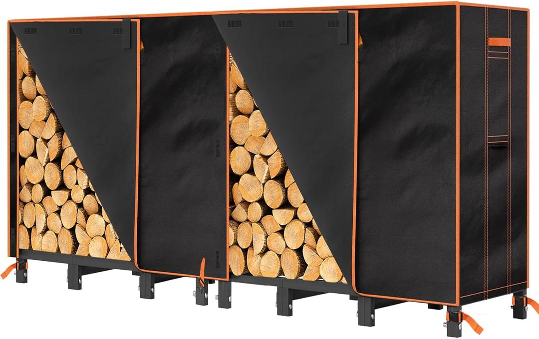 GREENER 8FT Heavy Duty Firewood Rack Cover - 600D Waterproof Wood Racks Outdoor With PVC Coating - Weather Resistant for Tikimilor, ULIOK, NANANARDOSO (Black)